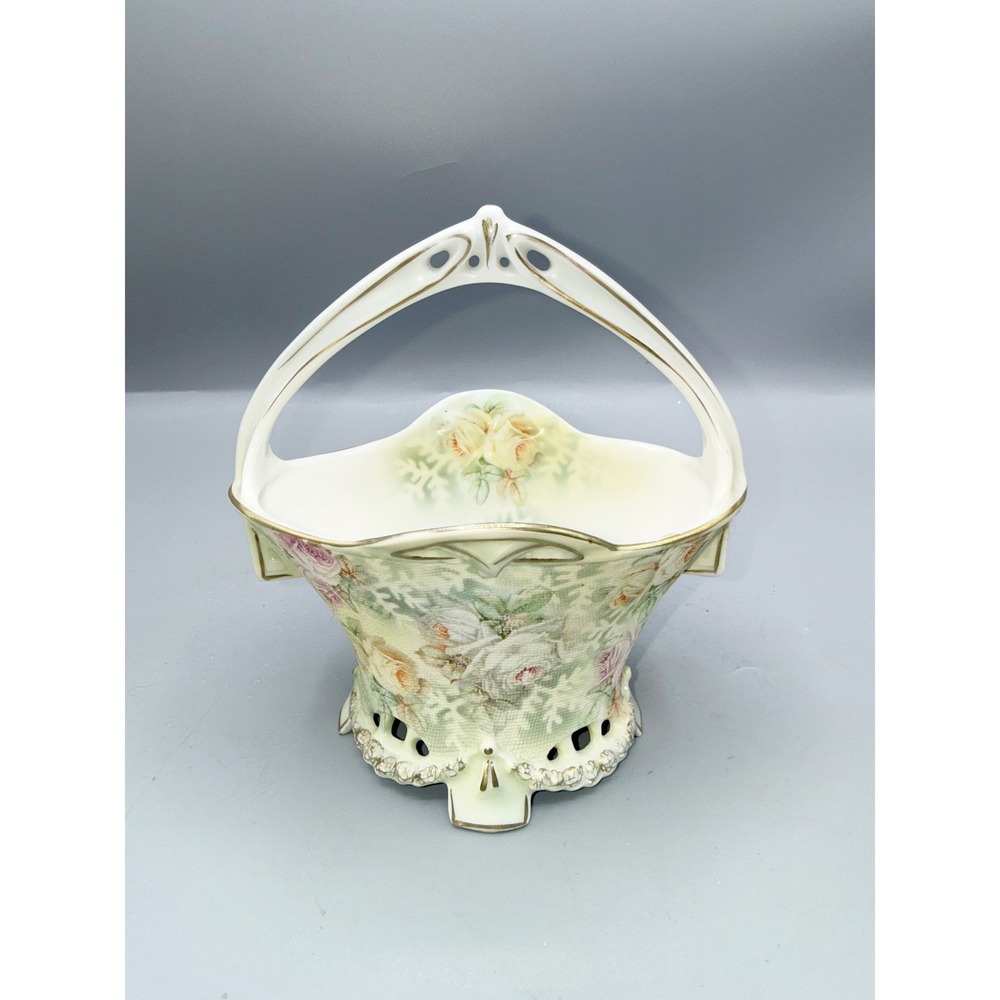 Royal Bayreuth Bavaria Antique Porcelain Floral Basket Hand Painted Gold Trim‎ - Picture 3 of 5
